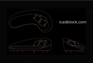 Curved Sofa in AutoCAD , 3 views