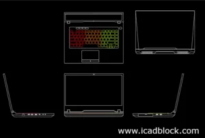 gaming laptop dwg cad block in 5 views