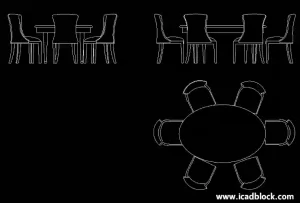 6 seater dining table 2d model dwg block