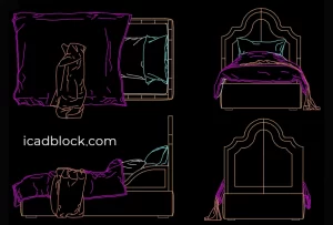 Letto singolo di lusso DWG, in pianta e prospetto