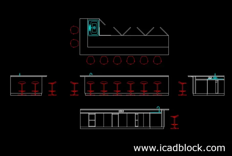 Bar Counter CAD Block in plan and elevation - iCADBLOCK