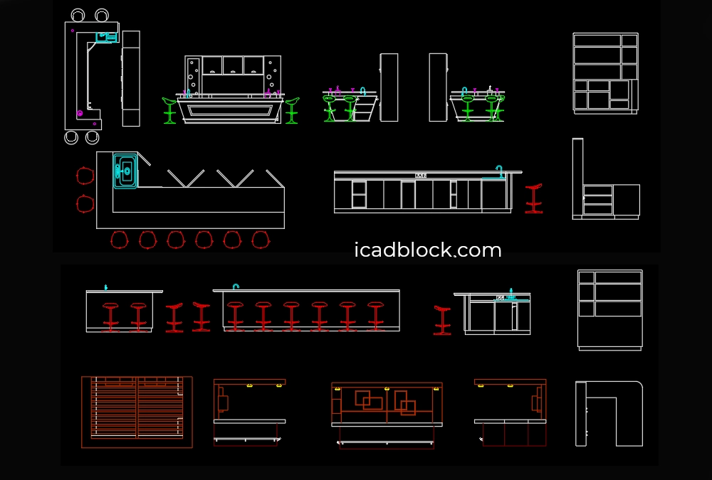 Bar Counter CAD Block in plan and elevation - iCADBLOCK