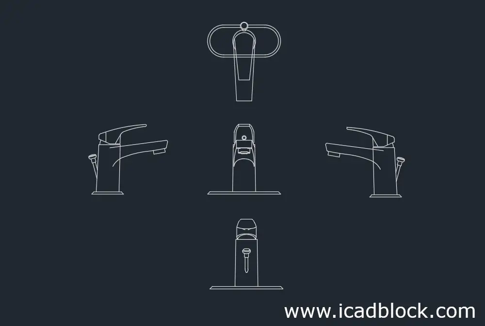 hand washing faucet dwg in 5 views