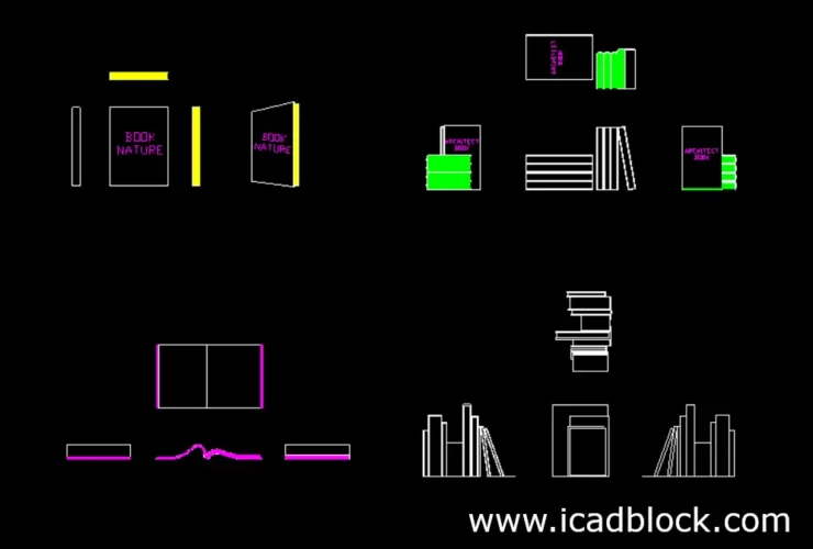 Colored books DWG CAD Block collections download
