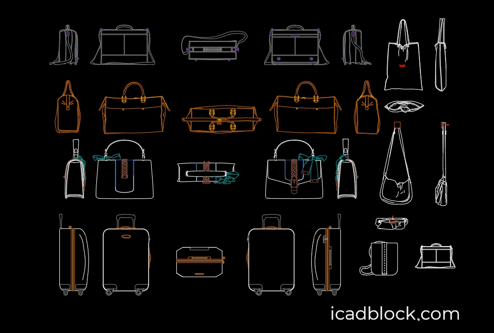 Bag CAD Block collection in plan and elevation - iCADBLOCK