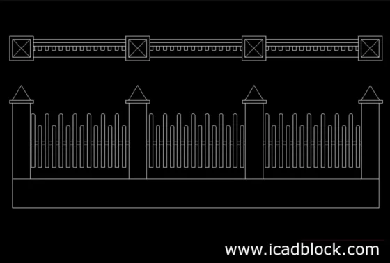 wooden fence 2d model in dwg format