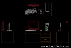 Computer on Desk DWG CAD Block