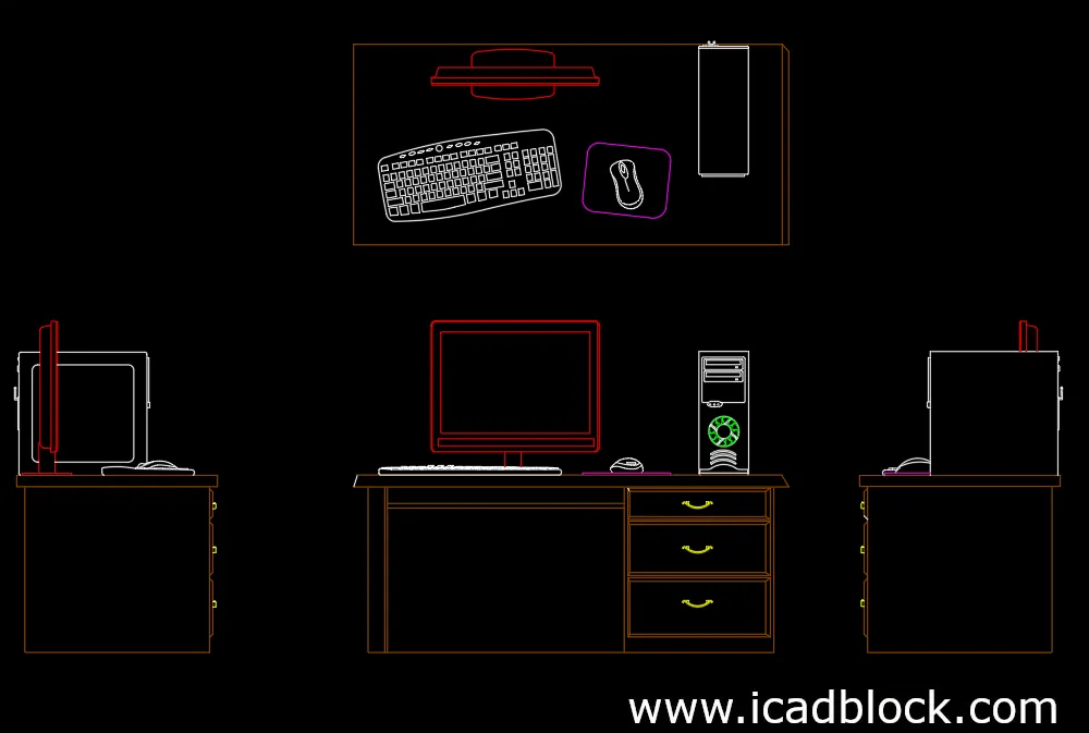 Computer on Desk DWG CAD Block