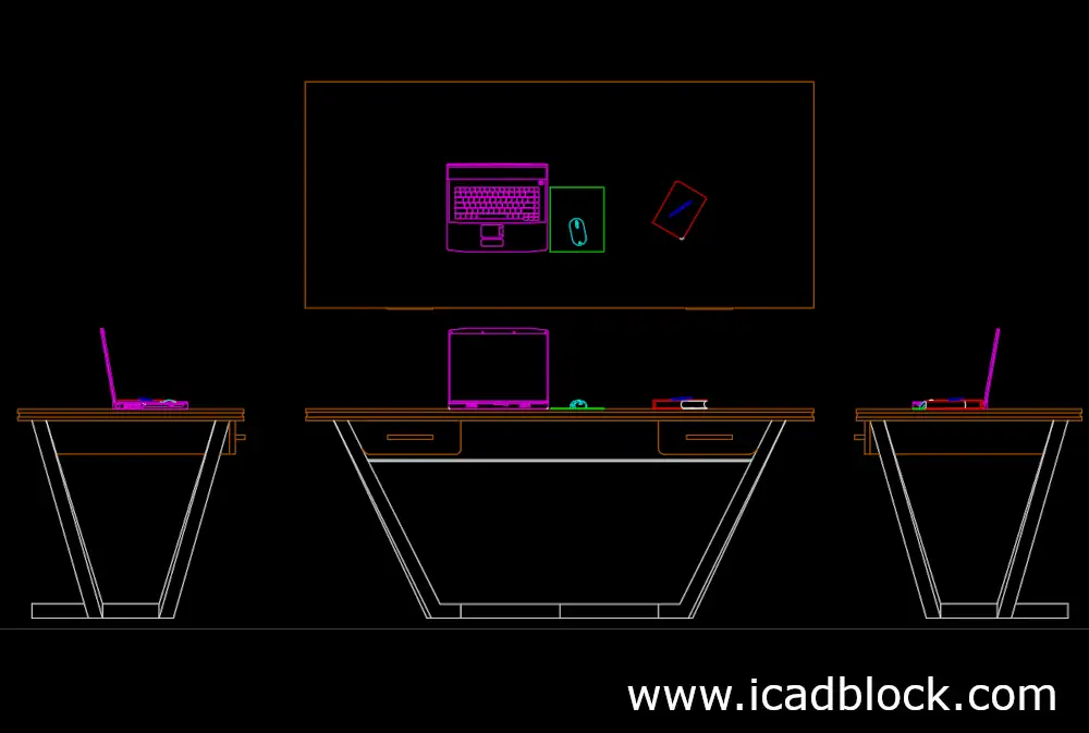 Laptop on desk CAD Block in dwg fromat