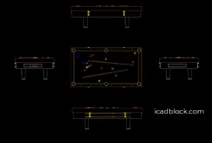 Pool table DWG in 5 views