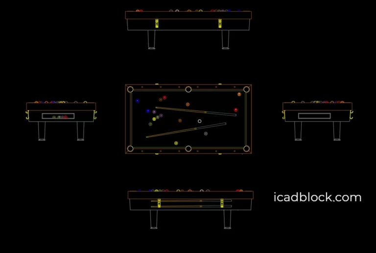 Pool table DWG in 5 views