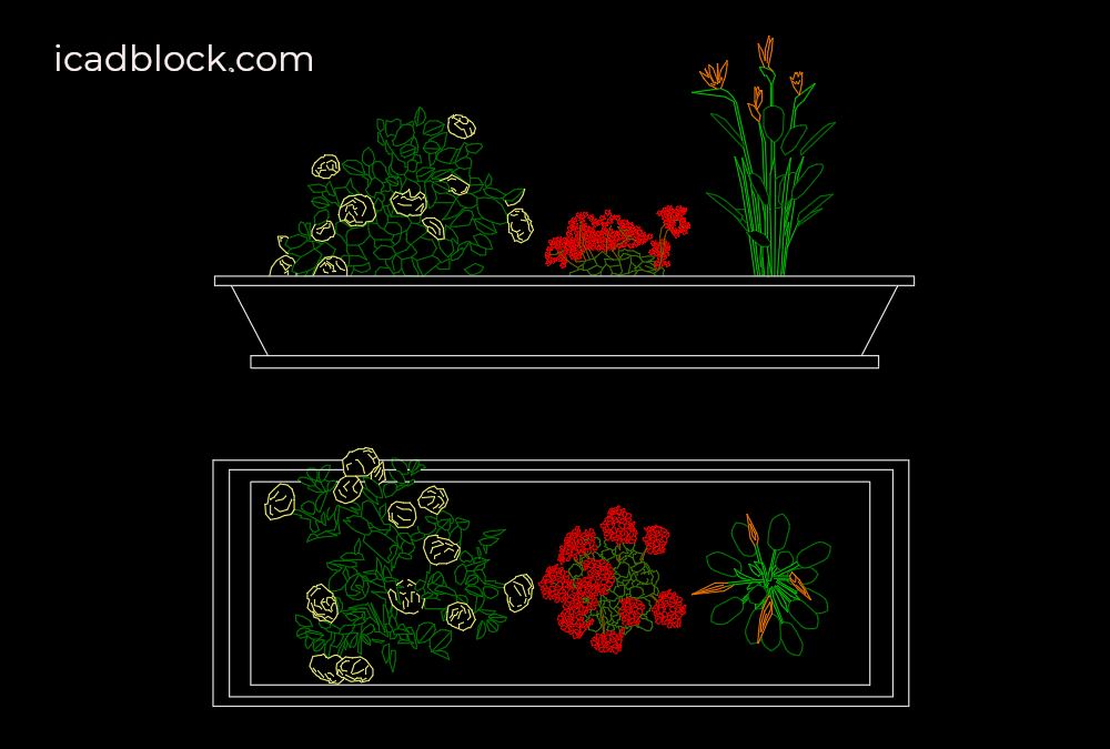 Planter Box CAD Block in plan and elevation - iCADBLOCK