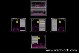 bloque cad de pérgola amueblada