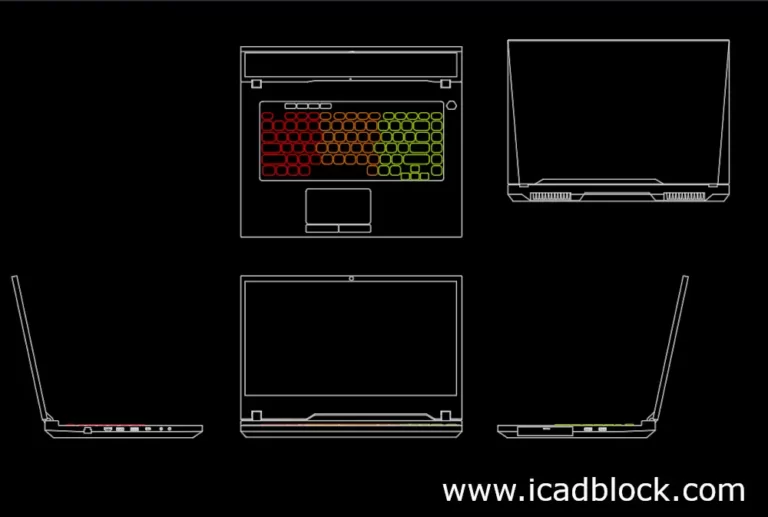 gaming laptop dwg cad block in 5 views