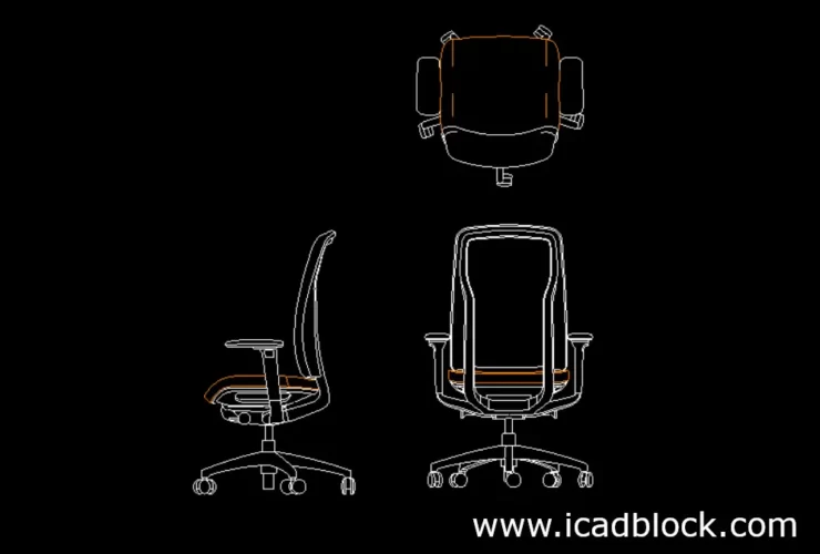 office rolling chair 2d model cad block