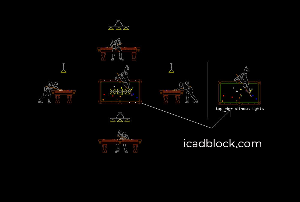 Mesa de billar DWG con jugador