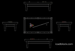 Pool table DWG in 5 views - iCADBLOCK