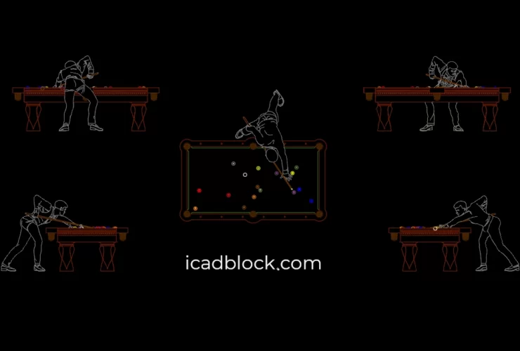 Pool table with player CAD Block