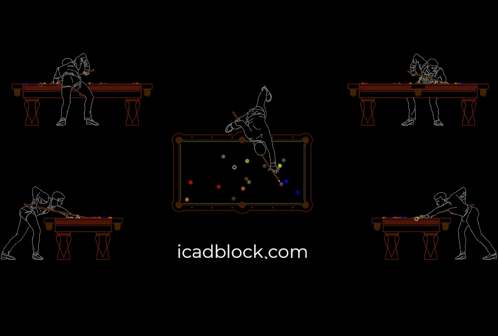 Mesa de billar con jugador DWG