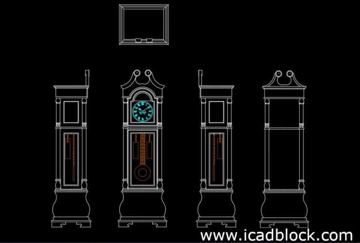 Grandfather clock CAD Block in DWG format