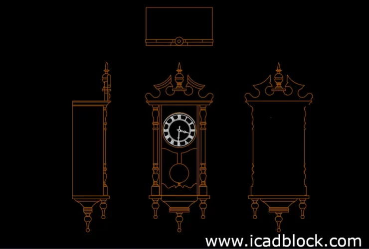 ancient wall clock 2d model DWG CAD Block