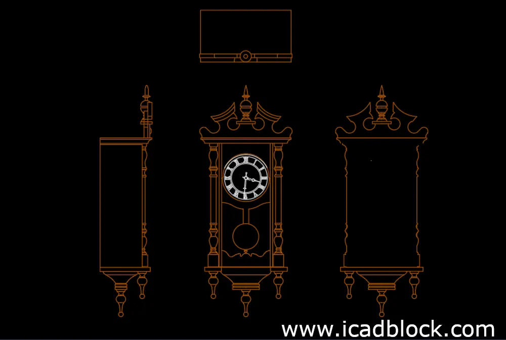 ancient wall clock 2d model DWG CAD Block