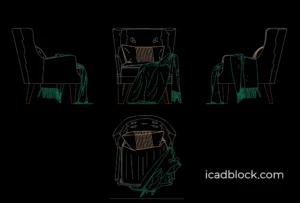 Sillón con almohada y manta en AutoCAD