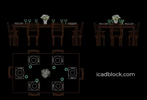 Mesa de Comedor con vajilla en AutoCAD