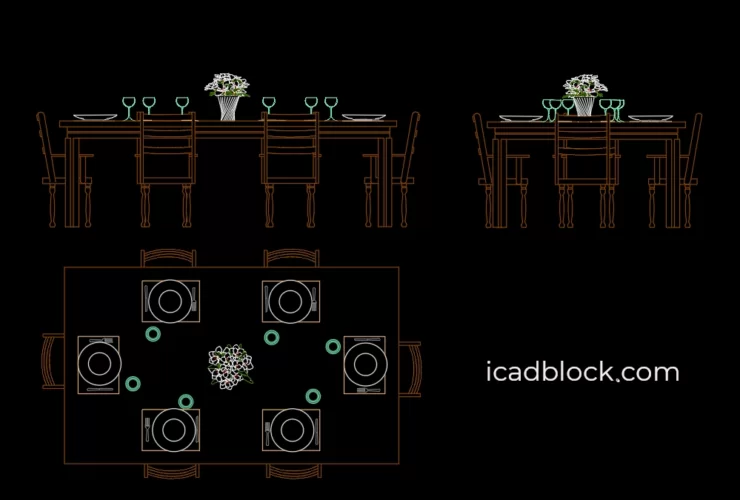 Dining Table with crockery in AutoCAD
