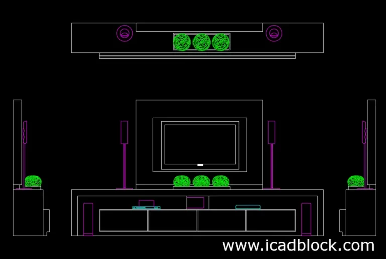 free home theater 2d model on table with TV DWG