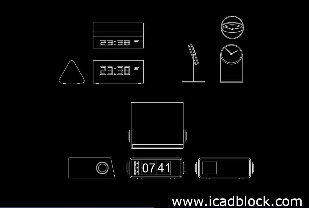 free table clock dwg cad block for autocad