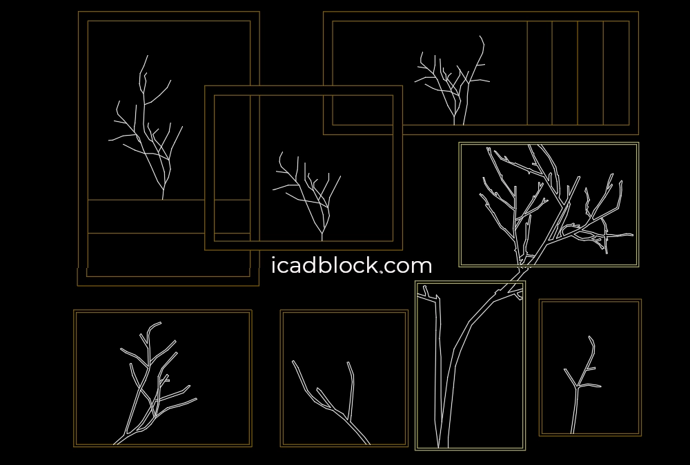 Tree wall art DWG CAD Block - iCADBLOCK