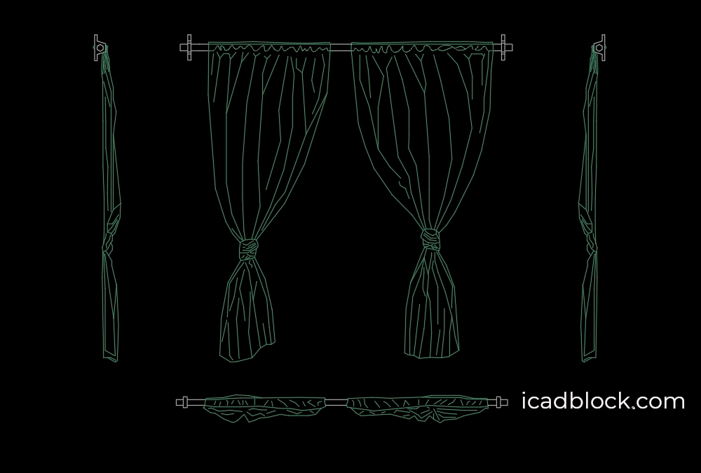 Window Curtain 2D model in top, front, side