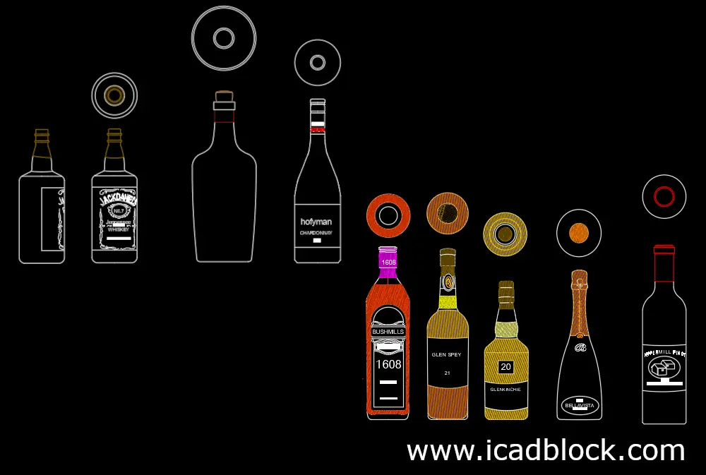 botella de vino Bloque CAD