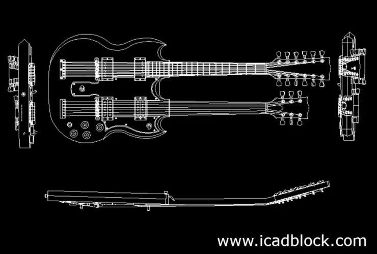 double neck guitar DWG file for autocad