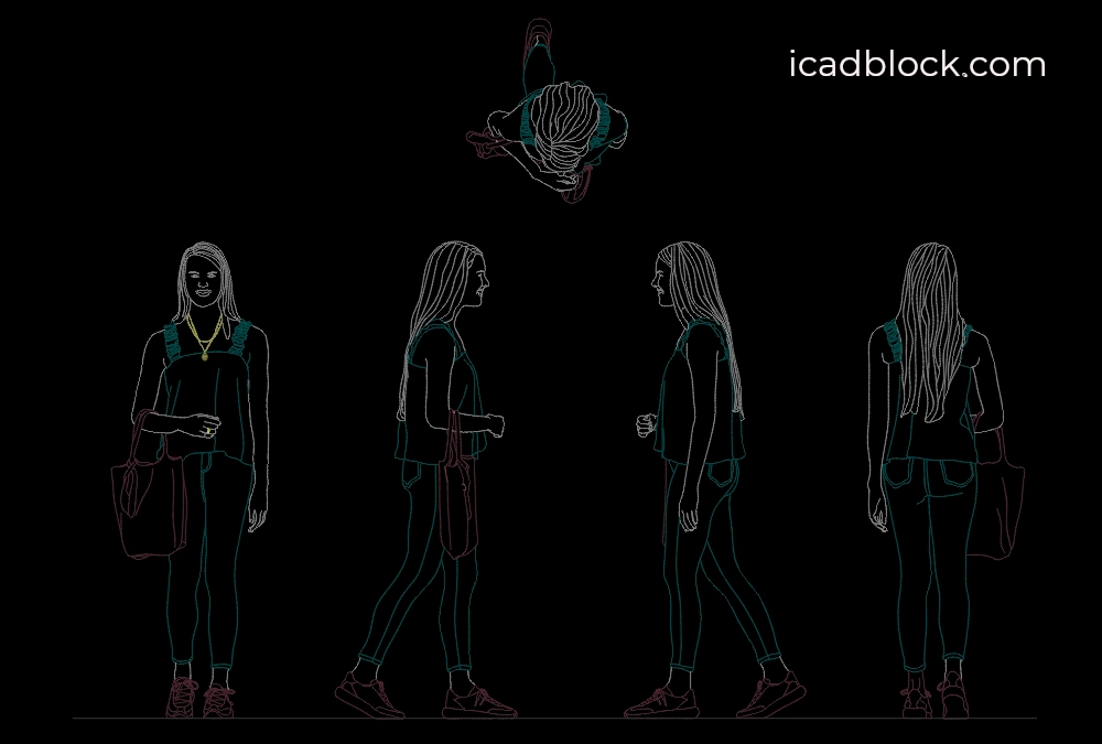 Woman walking holding bag in AutoCAD