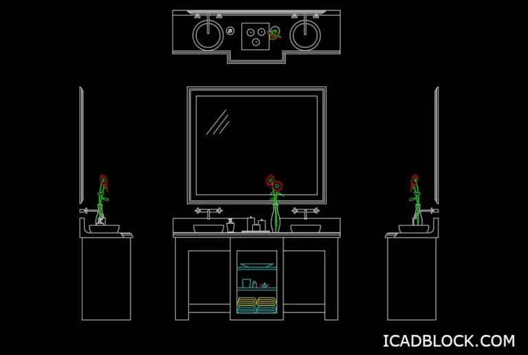 Double Sink Bathroom Vanity CAD Block with decoration