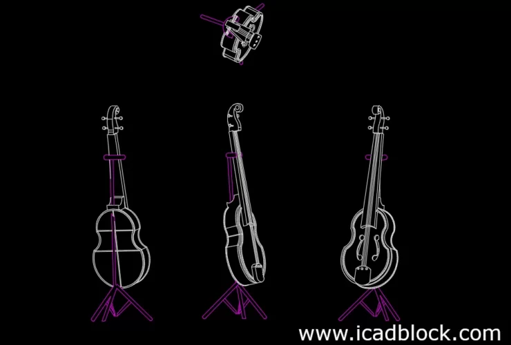 Violin DWG CAD Blocks in plan and elevation iCADBLOCK
