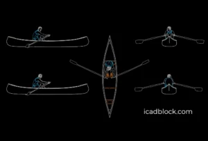 Canoe CAD Block with canoer in 5 views