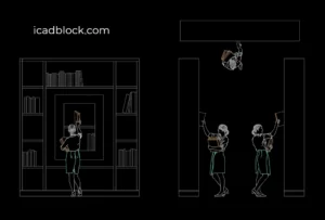 Bookshelf and a female librarian AutoCAD