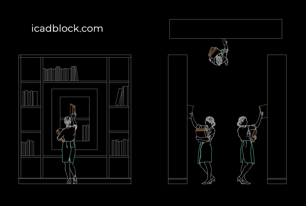 Bookshelf and a female librarian AutoCAD