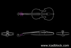 Bloque CAD de violín en 4 vistas