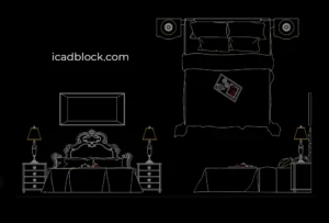 Classic double bed 2D drawing in DWG