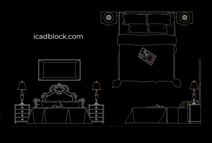 Classic double bed 2D drawing in DWG