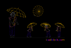 Little girl holding an umbrella CAD Block