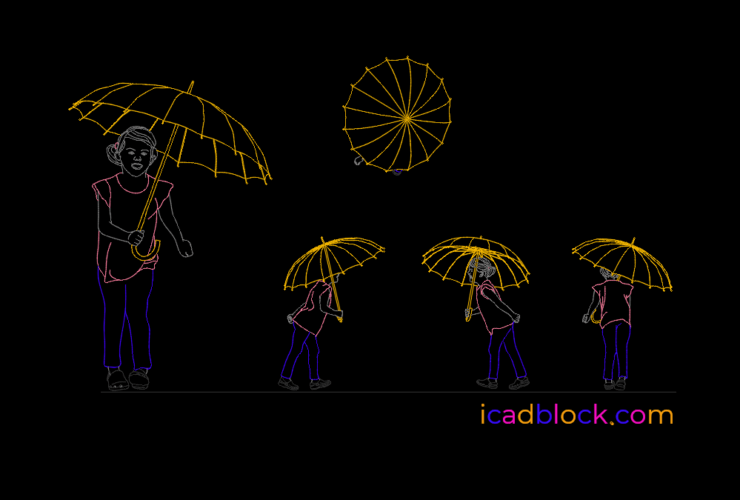 Little girl holding an umbrella CAD Block