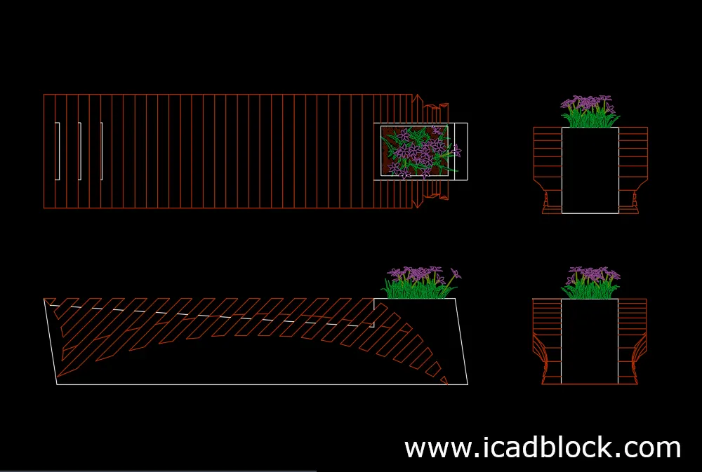 modern bench with plant dwg 2d model download