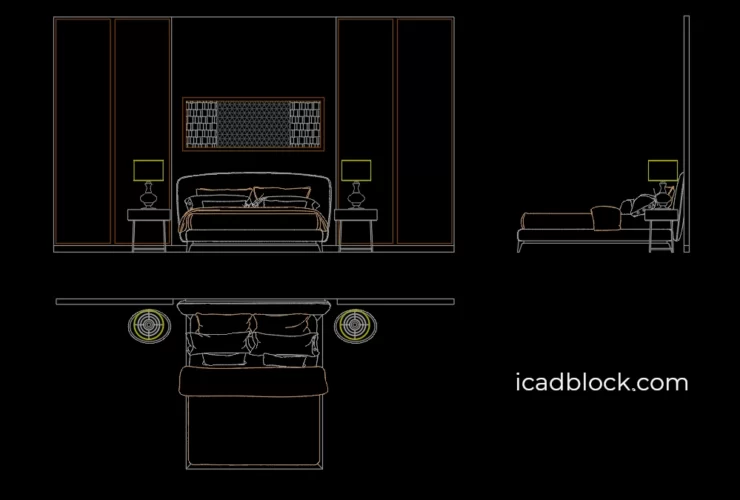 double bed with bed lamps in AutoCAD