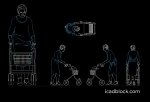 Old woman with a shopping cart CAD Block