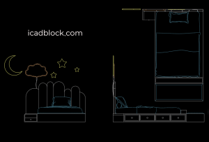 Single bed for kids 2D drawing in DWG